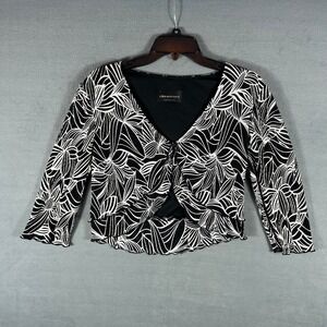 Connected Apparel Womens Shrug M Black White Abstract Y2K Cropped 3/4 Sleeve